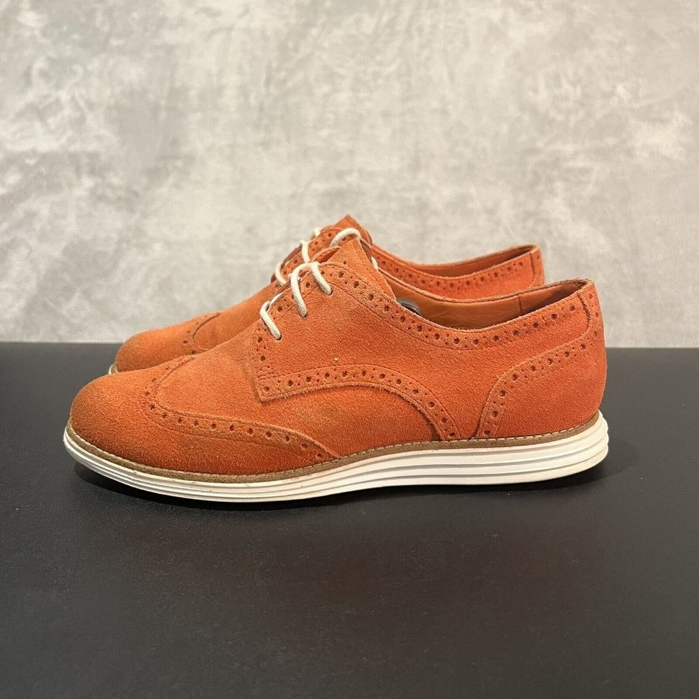 Cole Haan Lunargrand Wingtip Oxford Women's 8 B Orange Suede Dress Casual Shoes - Picture 3 of 10